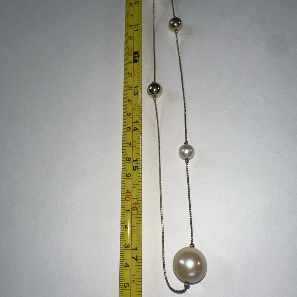 Unbranded Station Necklace Women OS Gold Cream Excellent Faux Pearl Long Chain